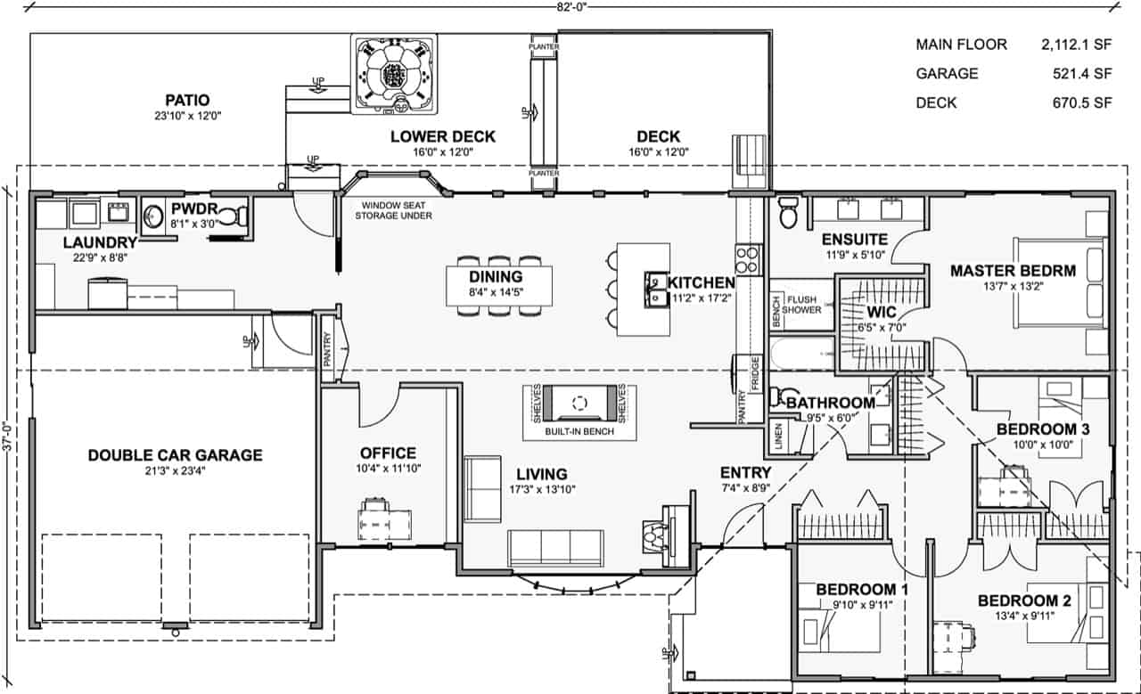 Main Level of Ranch Plan #215-1000