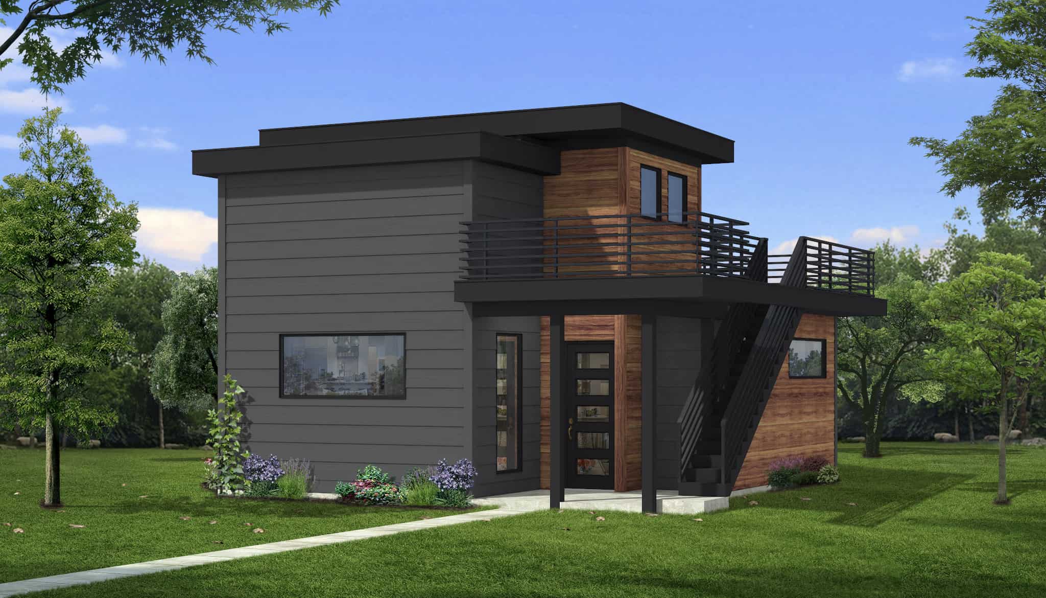 Rear View of this 1-Bedroom,665 Sq Ft Plan -216-1001