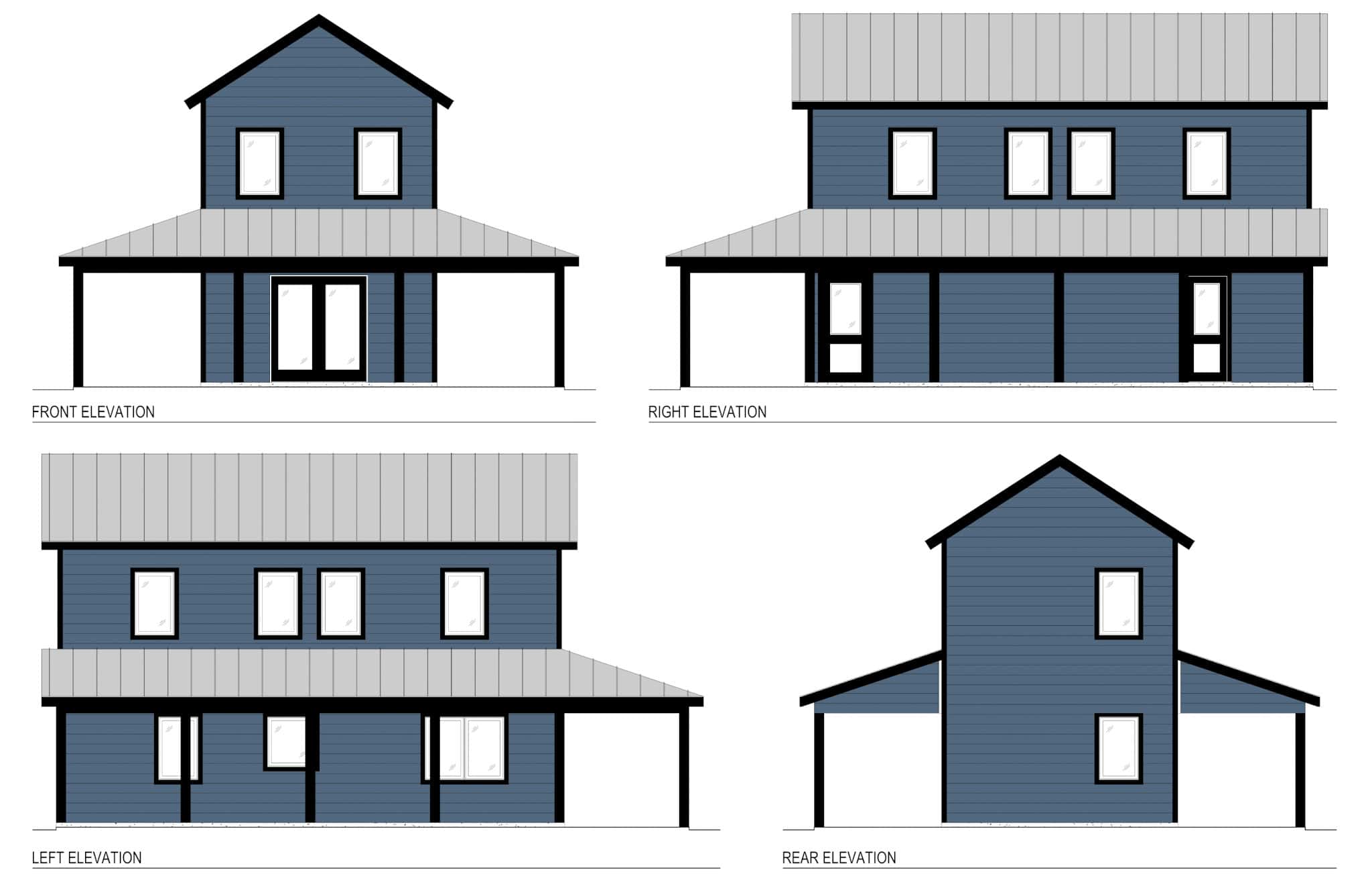 Home Plan Elevations of this 3-Bedroom,918 Sq Ft Plan -216-1006