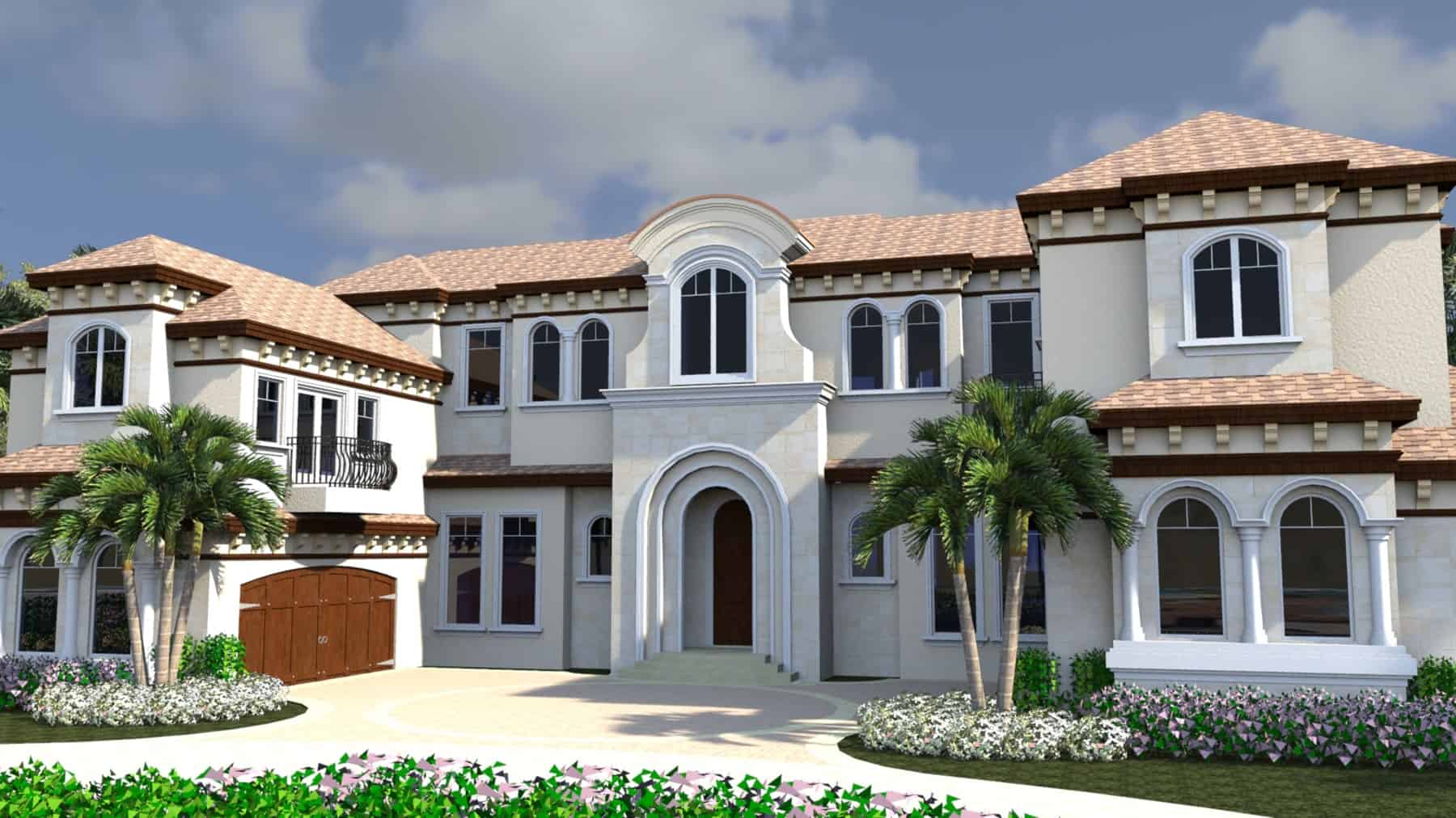 Front elevation of Luxury home (ThePlanCollection: House Plan #219-1006)
