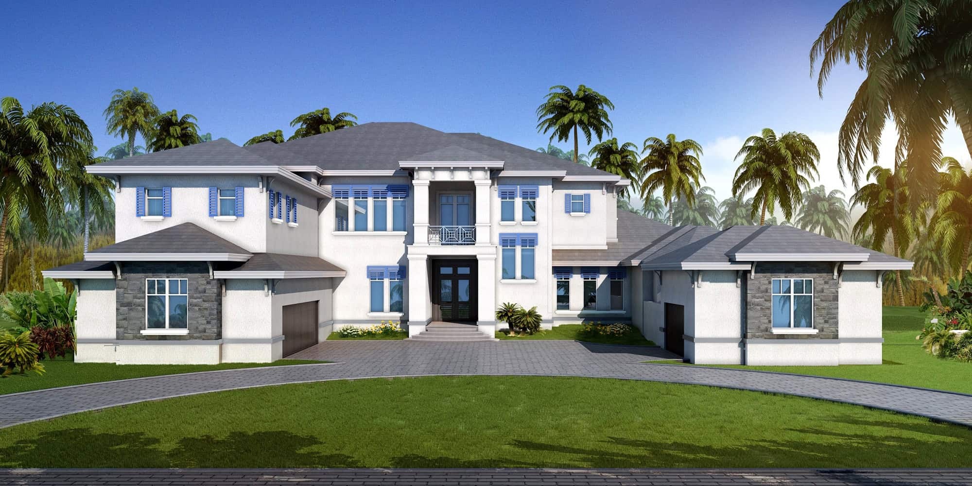 Front elevation of Luxury home (ThePlanCollection: House Plan #219-1017)