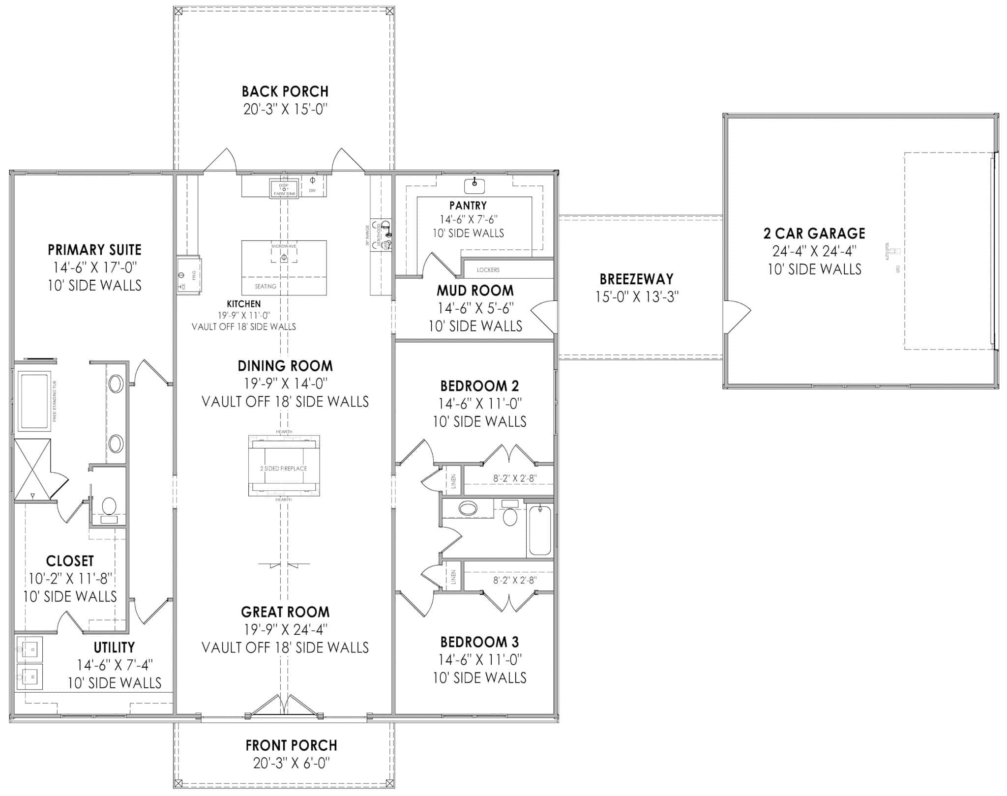 Main Level of Barndominium Plan #220-1001