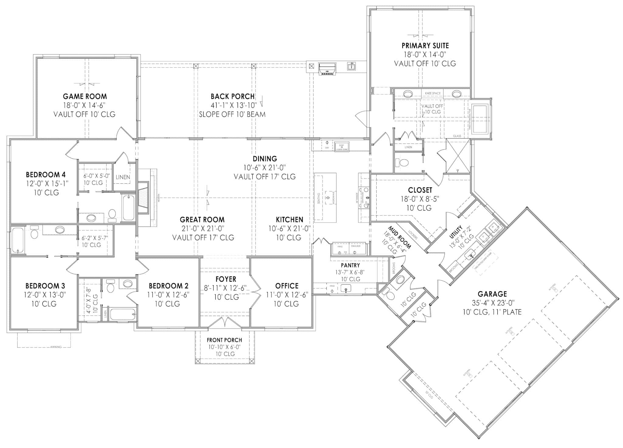 Main Level of Modern Farmhouse Plan #220-1002