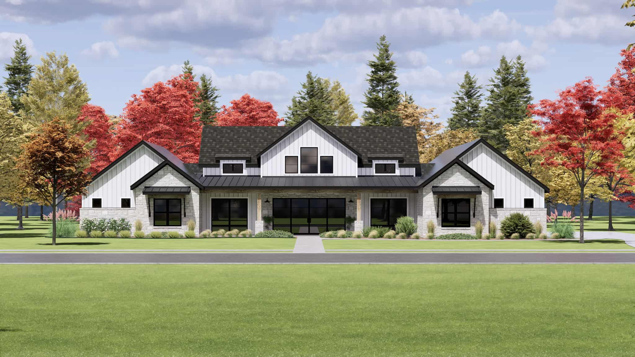 Front elevation of Modern Farmhouse home (ThePlanCollection: House Plan #220-1004)