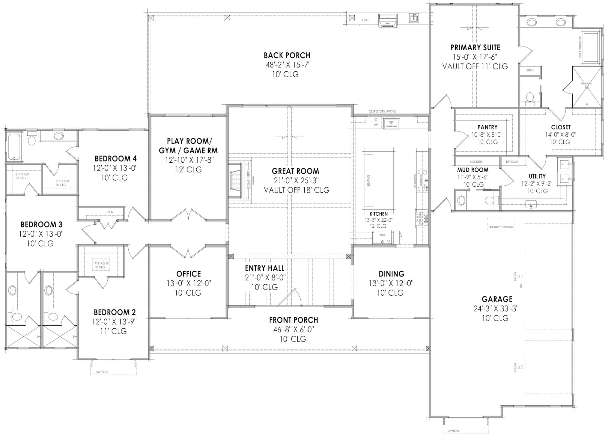 Main Level of Modern Farmhouse Plan #220-1005