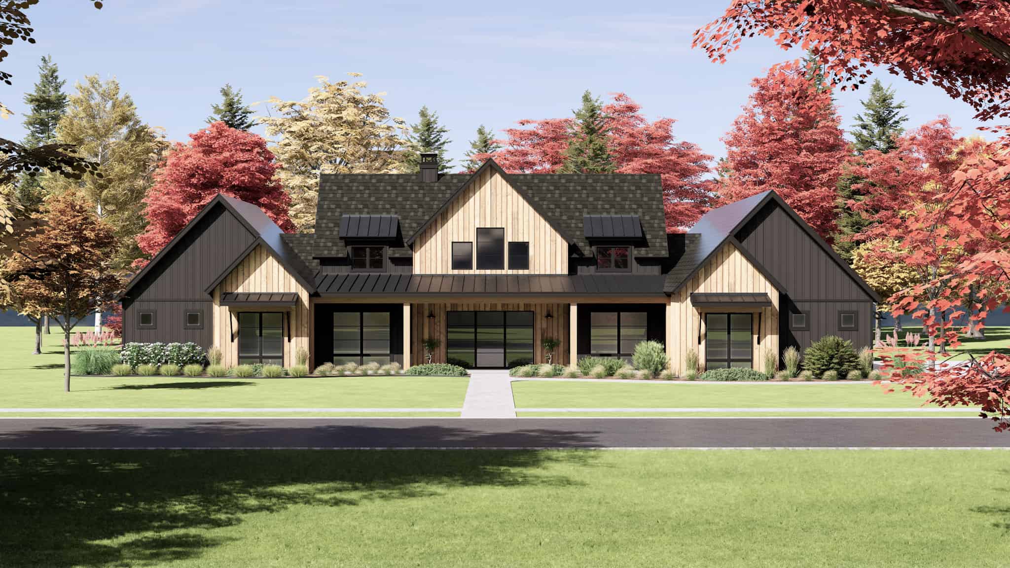 Front elevation of Modern Farmhouse home (ThePlanCollection: House Plan #220-1005)