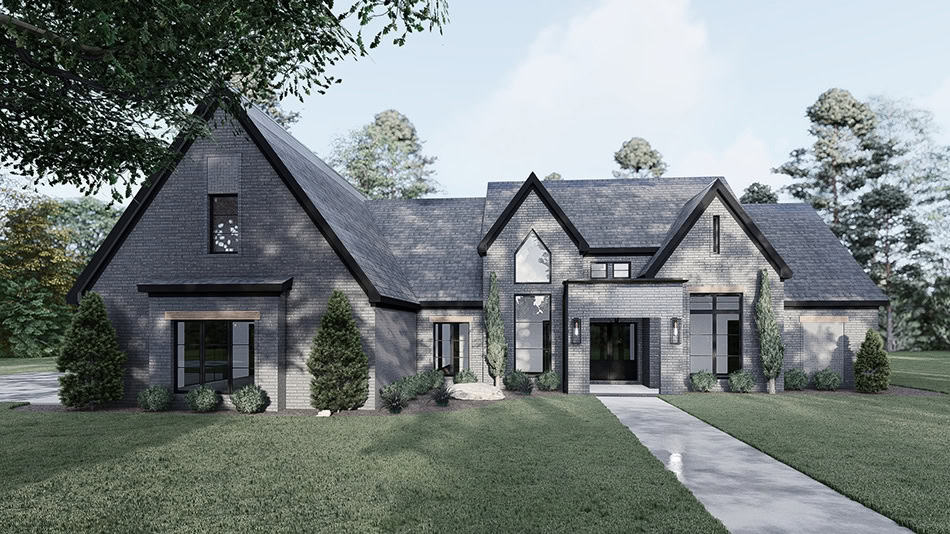 Front elevation of European home (ThePlanCollection: House Plan #221-1000)
