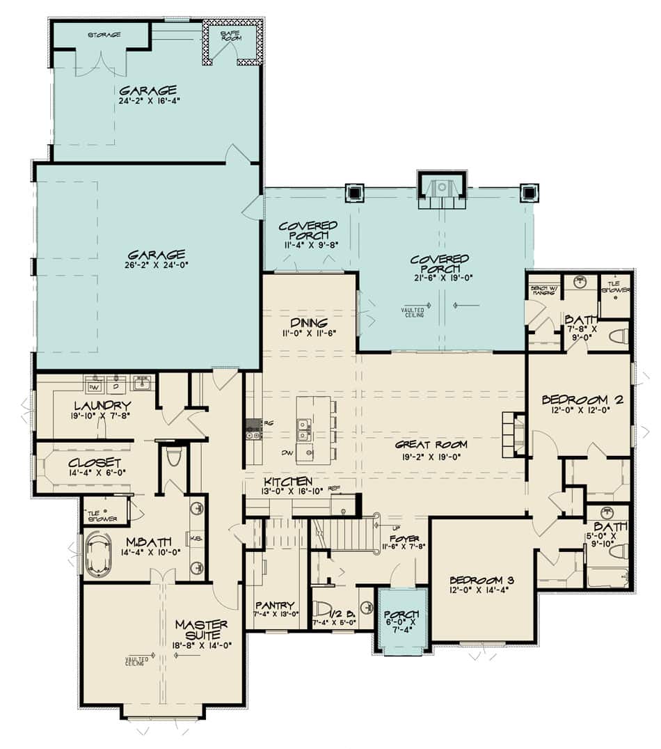 Main Level of Traditional Plan #221-1003